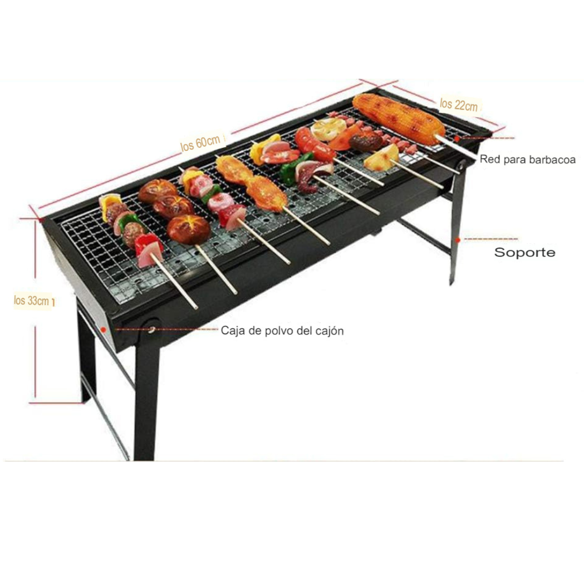 Parrilla Parrillera Para Asado Plegable Portatil Xl 60x22x33