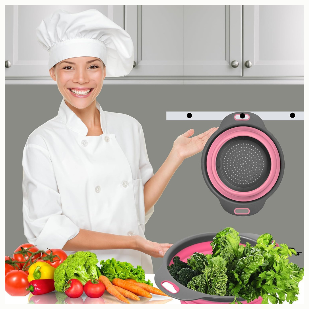 Colador Rosa Plegable + Cesta