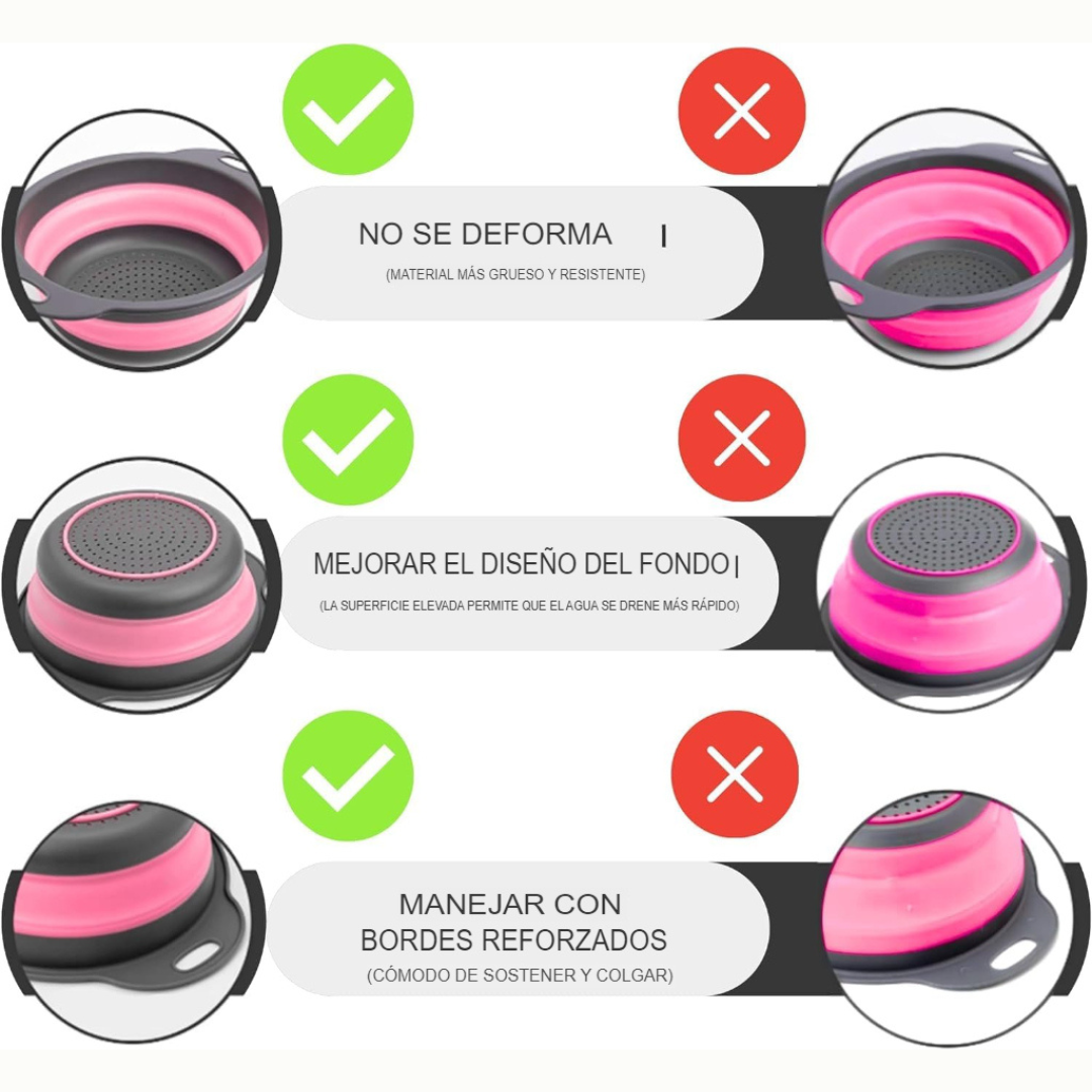 Colador Rosa Plegable + Cesta