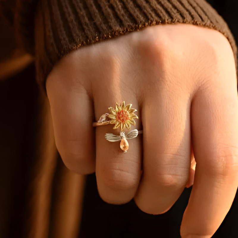 Anillo Abeja Giratorio Girasol