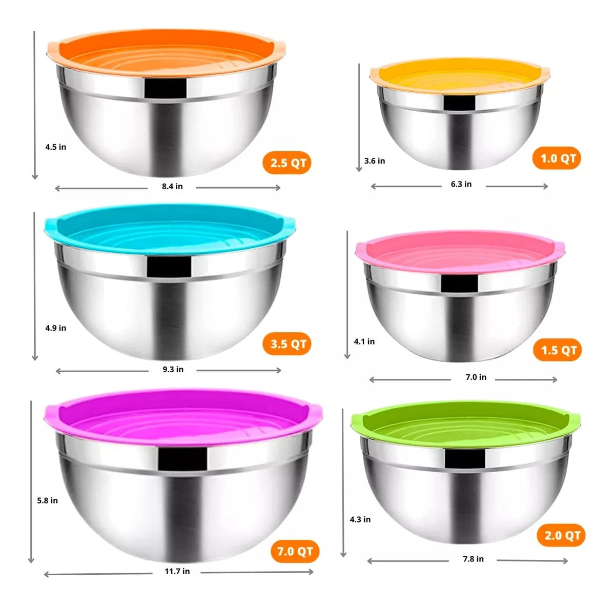 Set 7 Bowls De Cocina Acero Inoxidable