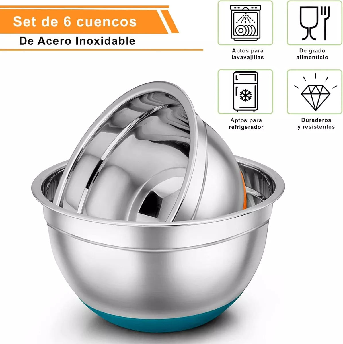 Set 7 Bowls De Cocina Acero Inoxidable