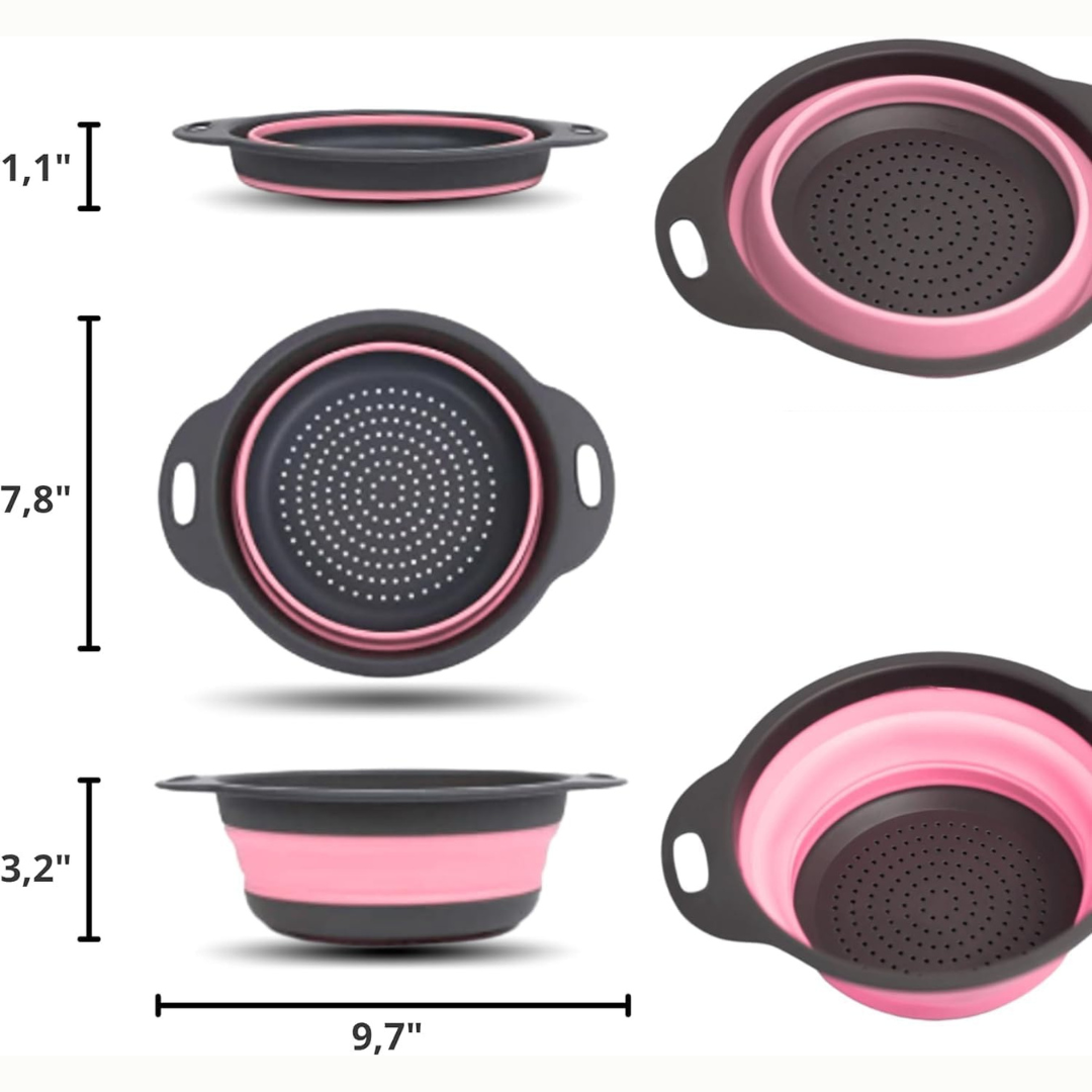 Colador Rosa Plegable + Cesta