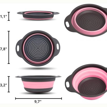Colador Rosa Plegable + Cesta