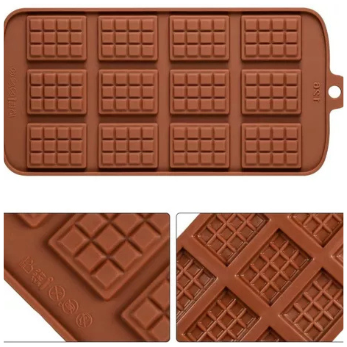 Moldes 12 Espacios Cuadraditos Chocolate