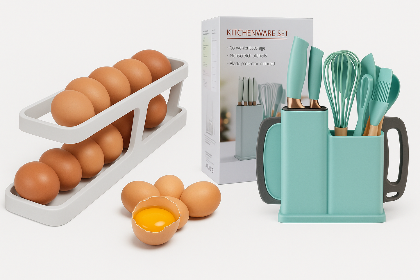Pack Utencilios x 19 + Dispensador de Huevo